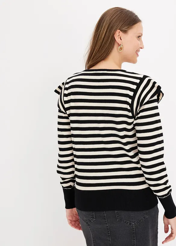 Gestreepte trui met volant, bonprix
