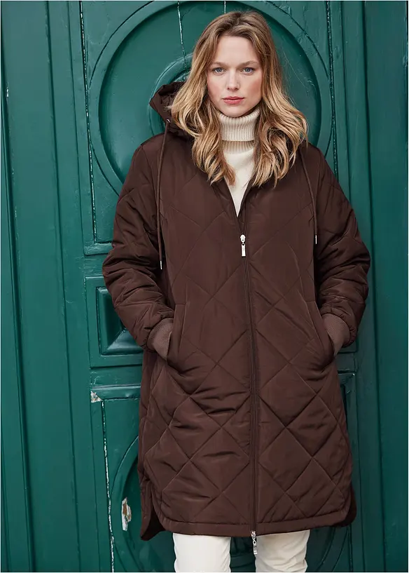 Korte coat met capuchon en stiksels, bonprix