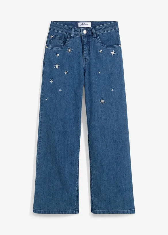 Meisjes jeans met borduursel, wide leg, bonprix