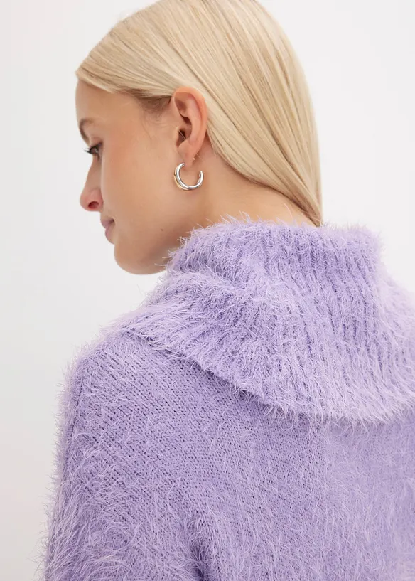Oversized fluffy trui met een col, bonprix