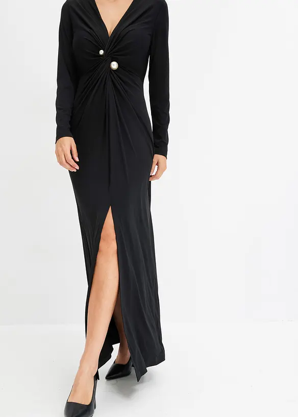 Maxi jurk met knoop en broche, bonprix