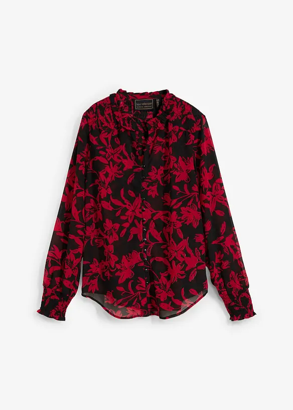 Chiffon blouse met smokwerk, bonprix
