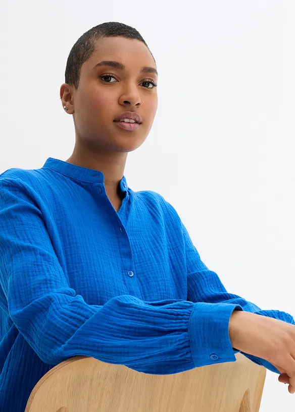 Lange mousseline overhemdblouse van katoen, bonprix