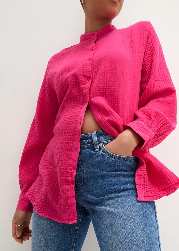 Lange mousseline overhemdblouse van katoen, bonprix