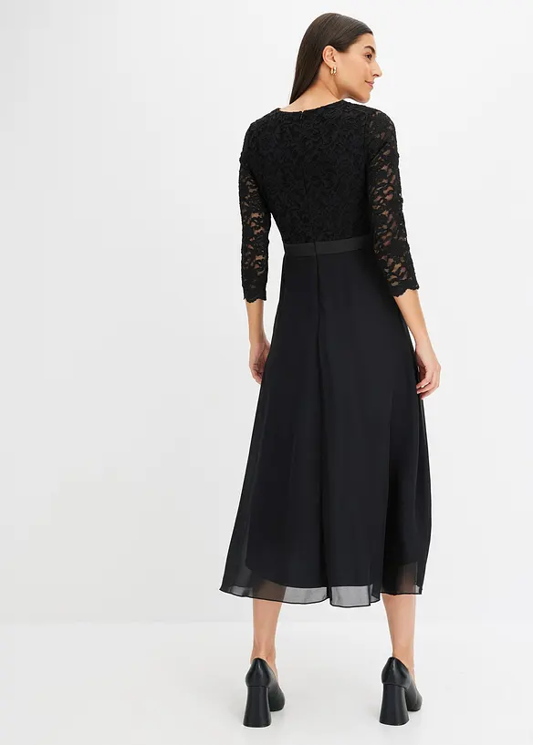 Midi jurk van lichte chiffon met kanten lijfje, bonprix