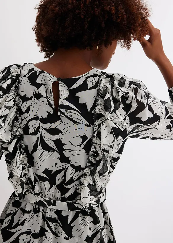Mini jurk van licht chiffon met volants, bonprix