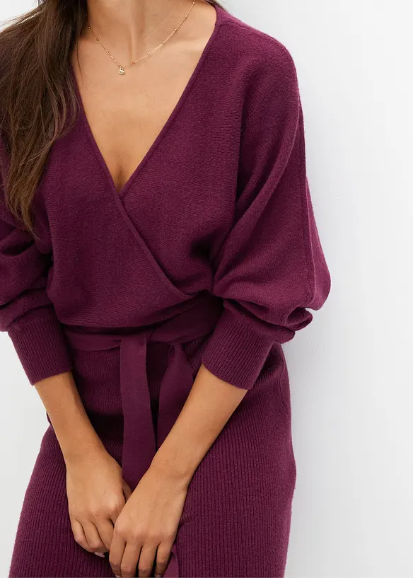 Gebreide jurk met V-hals, bonprix