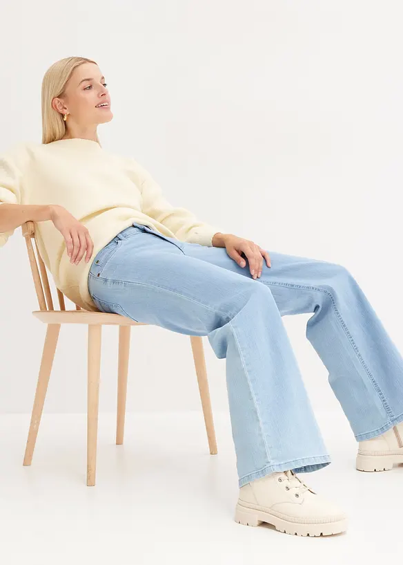 Wide leg stretch jeans mid waist, bonprix