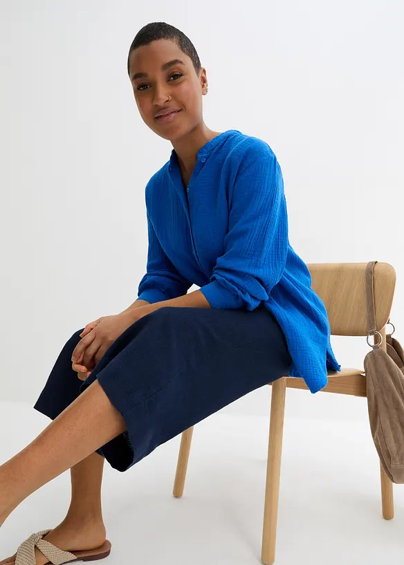 Lange mousseline overhemdblouse van katoen, bonprix