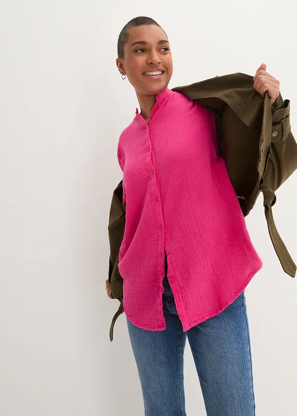 Lange mousseline overhemdblouse van katoen, bonprix
