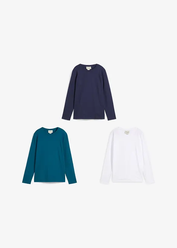 Shirt met lange mouwen van biologisch katoen (set van 3), bonprix