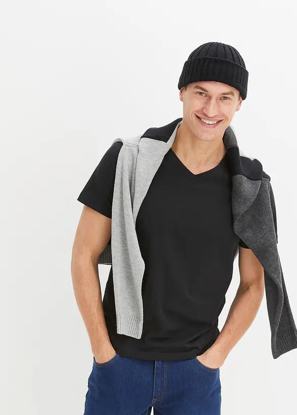 T-shirt met V-hals (set van 3), bonprix
