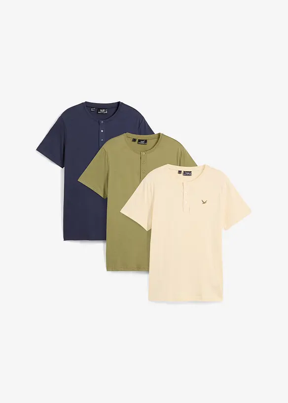 Henley shirt van biologisch katoen (set van 3), bonprix