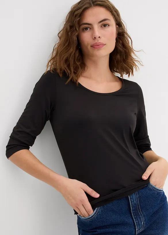 Shirt met rond hals en 3/4 mouwen, bonprix