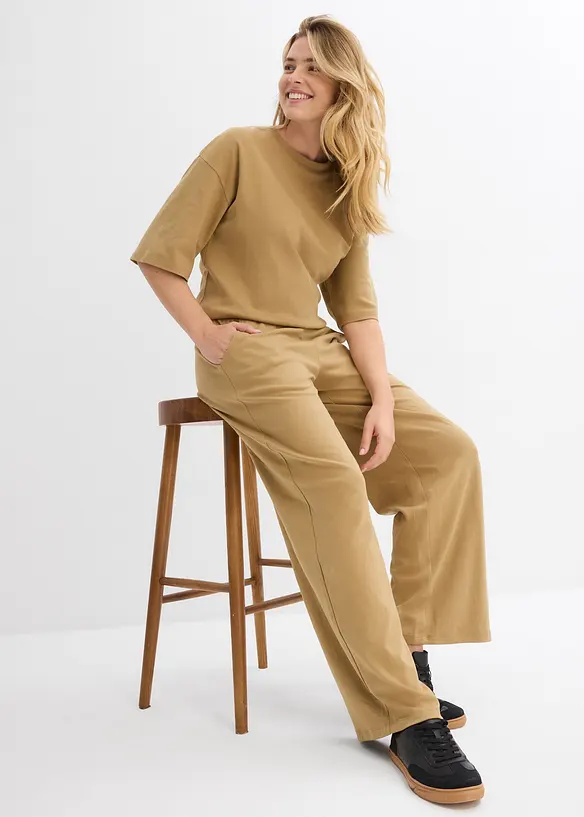 Wijde jersey broek van interlock, bonprix