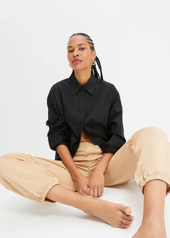Oversized overhemdblouse met knoopsluiting van katoen, bonprix