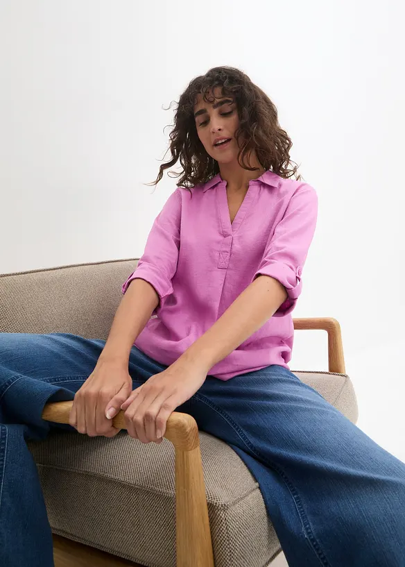 Blouse met linnen en 3/4 mouwen, bonprix