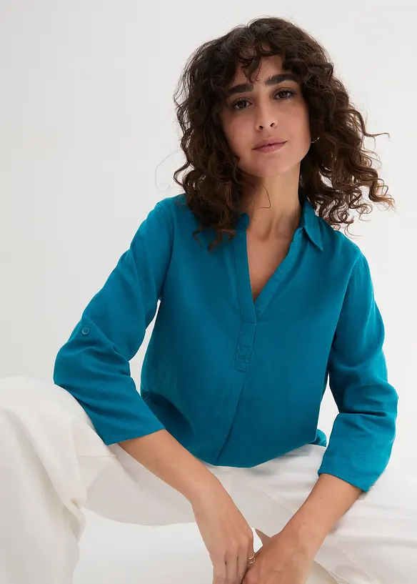 Blouse met linnen en 3/4 mouwen, bonprix
