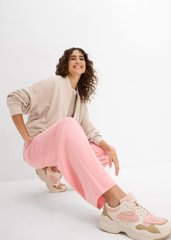Wijde jersey broek van interlock, bonprix