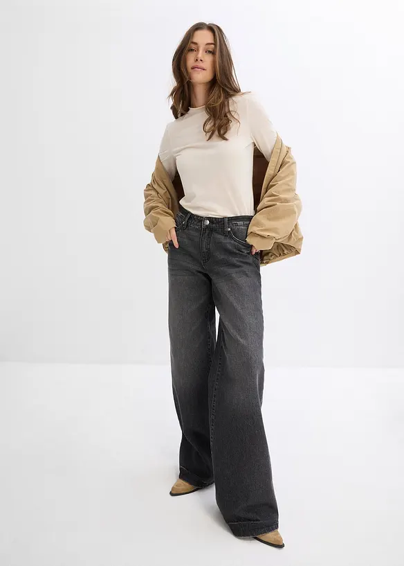 Wide leg jeans, mid waist, low stretch, full length, bonprix