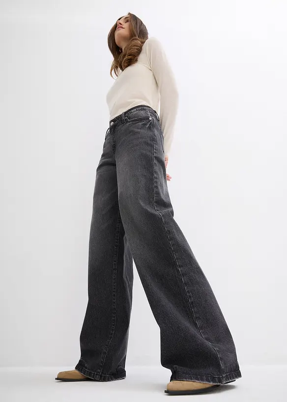 Wide leg jeans, mid waist, low stretch, full length, bonprix