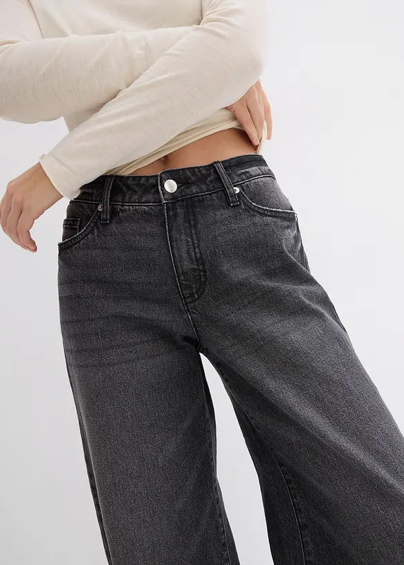 Wide leg jeans, mid waist, low stretch, full length, bonprix