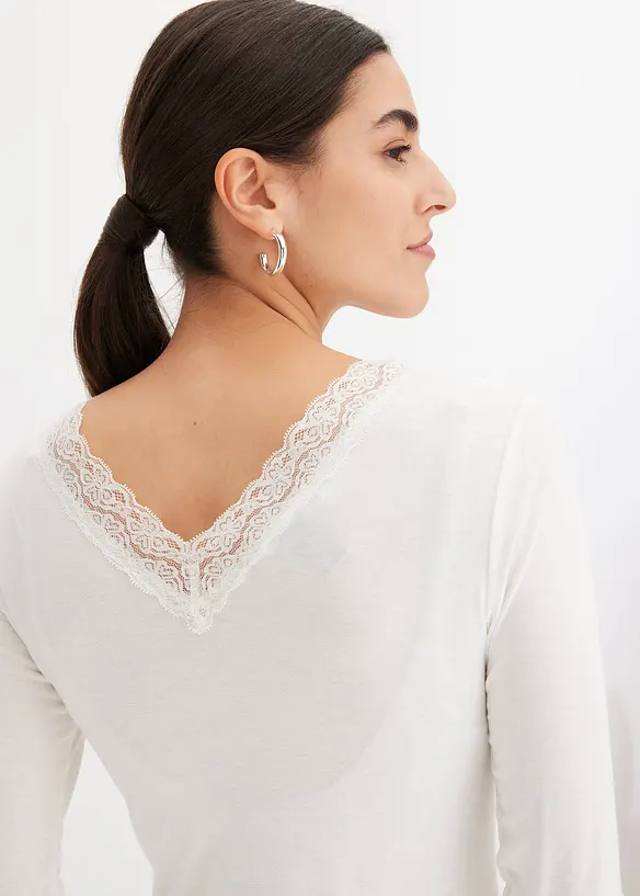 Shirt met lange mouwen en kant, bonprix