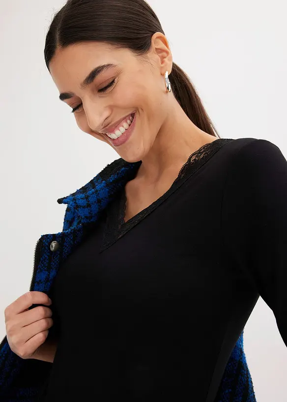 Shirt met lange mouwen en kant, bonprix