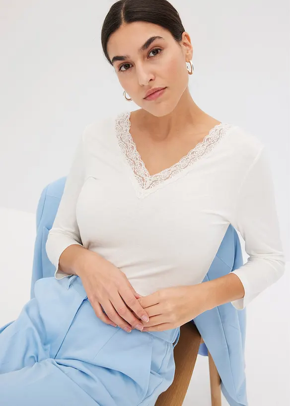Shirt met lange mouwen en kant, bonprix