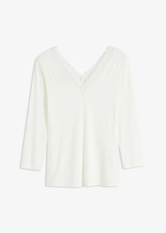 Shirt met lange mouwen en kant, bonprix