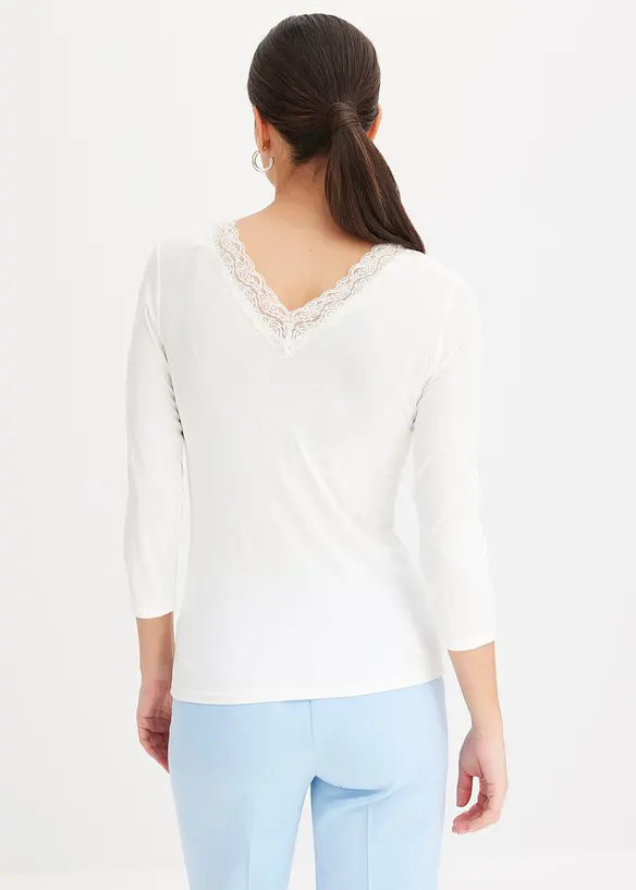 Shirt met lange mouwen en kant, bonprix