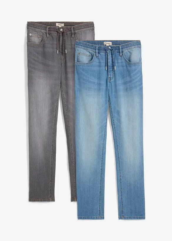 Lichte regular fit stretch jeans, straight (set van 2), bonprix