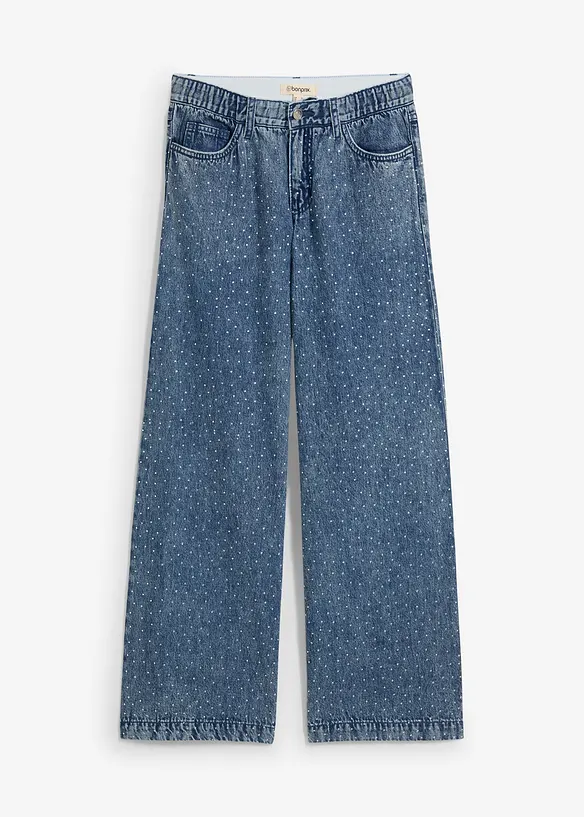 Wide leg jeans, mid waist, met strass, bonprix