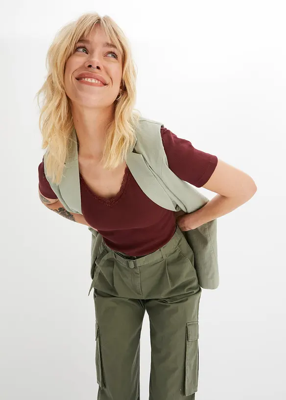 Geribd shirt met kant, bonprix