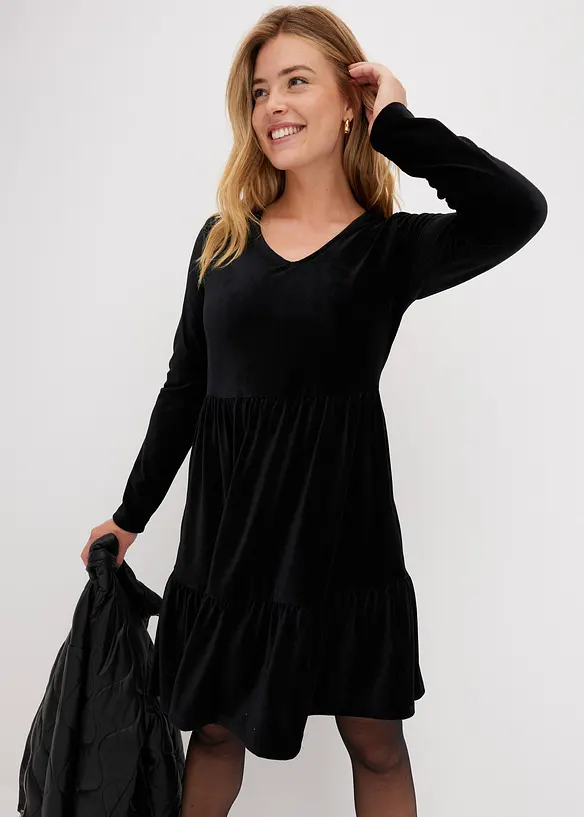 Mini jurk van elastisch fluweel, bonprix