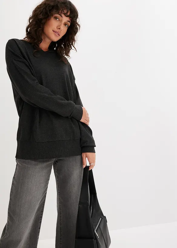 Gebreide hoodie met kangoeroezak van viscosemix, bonprix