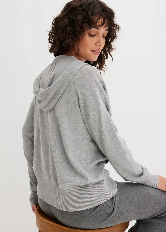 Gebreide hoodie met kangoeroezak van viscosemix, bonprix