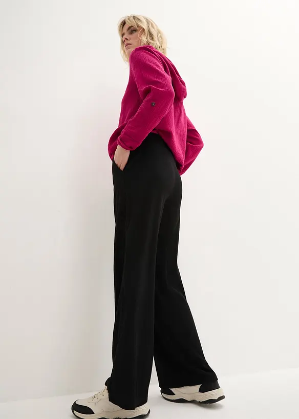Wijde broek van gestructureerde jersey, high waist, bonprix
