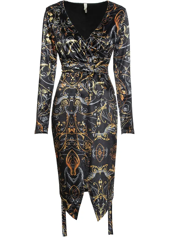 Fluwelen wikkeljurk met dessin, BODYFLIRT boutique