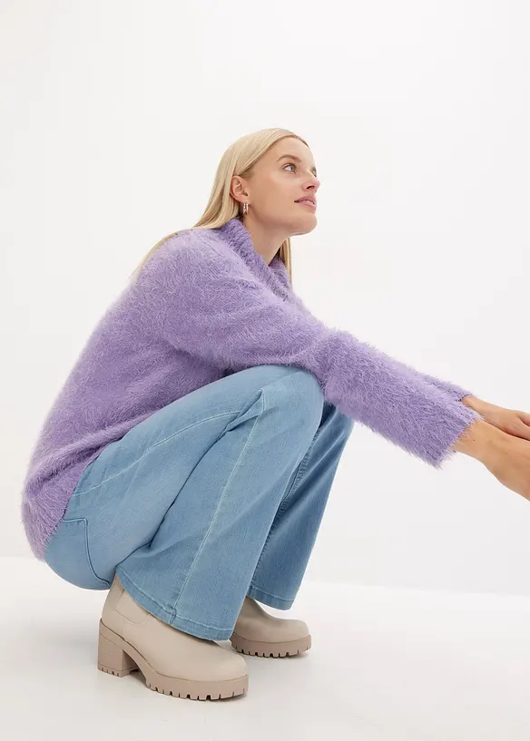 Oversized fluffy trui met een col, bonprix