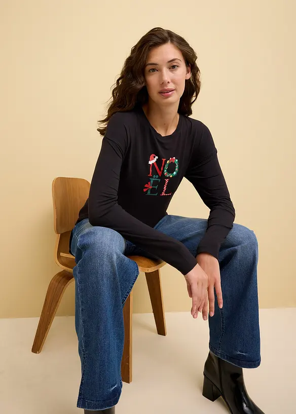 Longsleeve van viscose met kerstmotief, bonprix