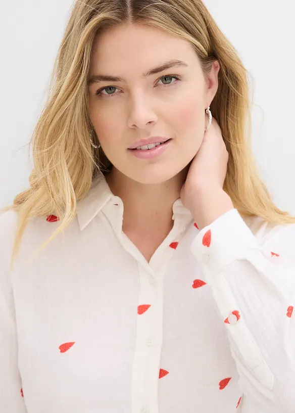 Mousselline blouse met hartjes, bonprix