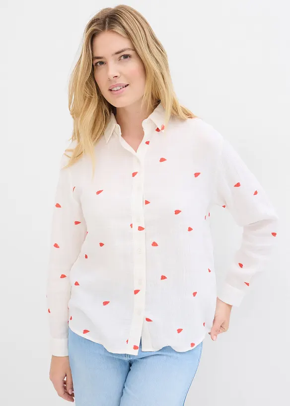 Mousselline blouse met hartjes, bonprix