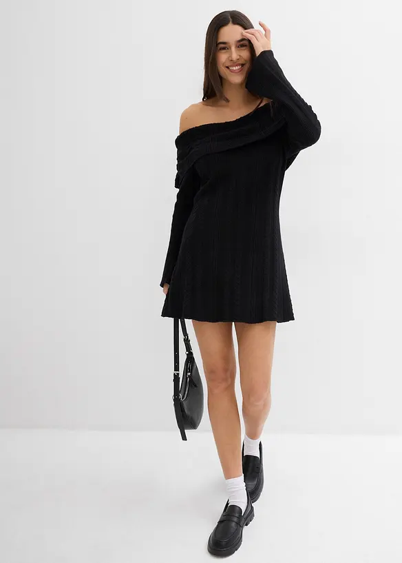 Gebreide jurk met Carmen-hals, bonprix