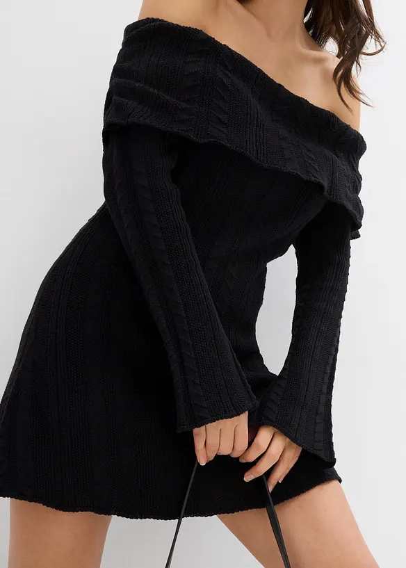 Gebreide jurk met Carmen-hals, bonprix