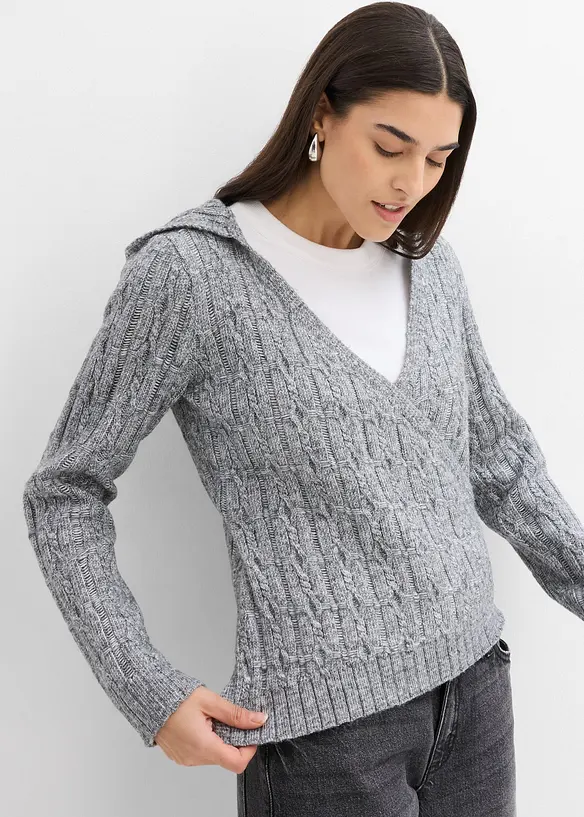 Trui met capuchon en asymmetrische zoom, bonprix