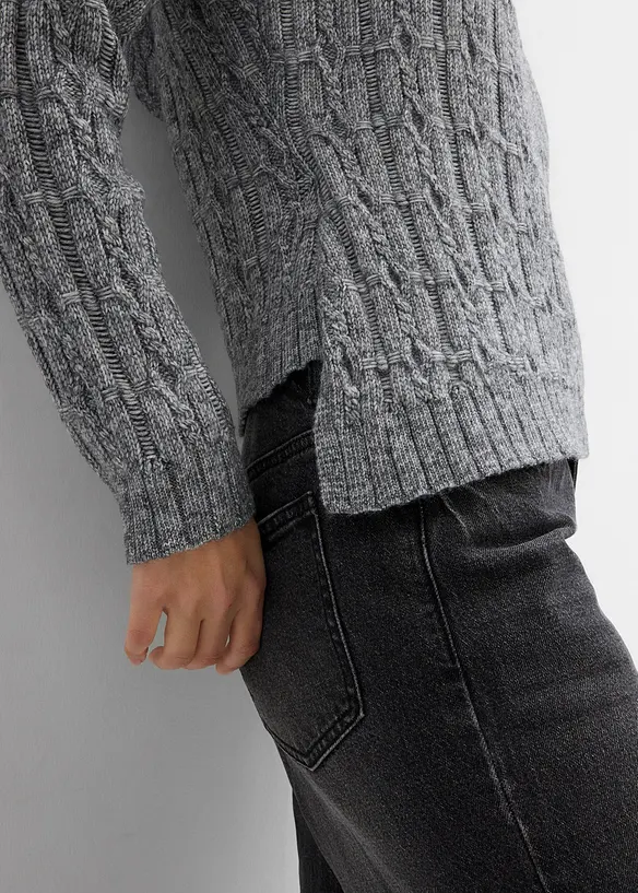 Trui met capuchon en asymmetrische zoom, bonprix