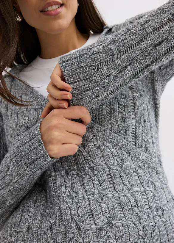 Trui met capuchon en asymmetrische zoom, bonprix