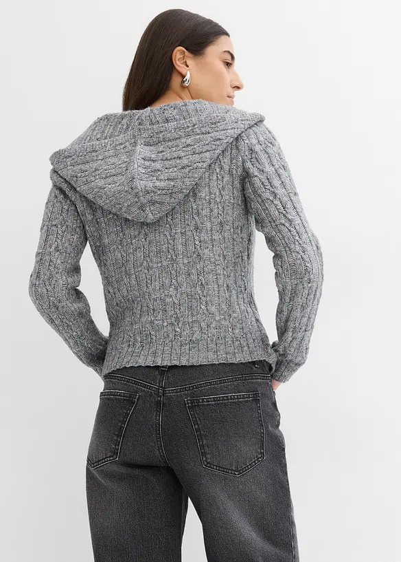 Trui met capuchon en asymmetrische zoom, bonprix