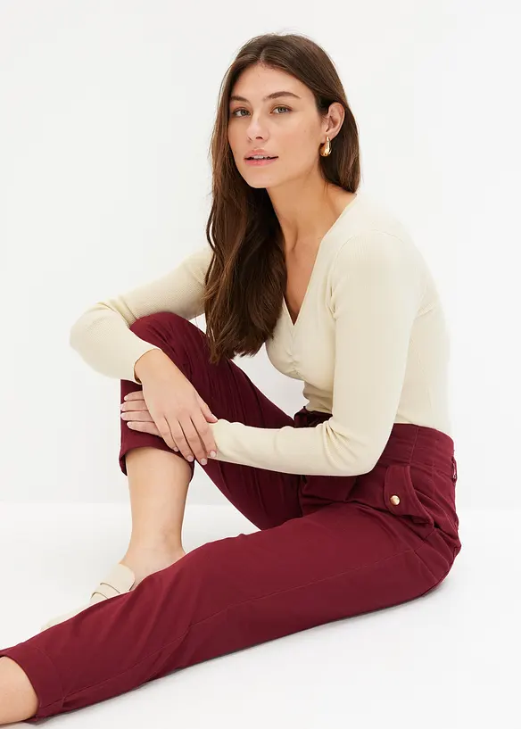 Lichte twill broek in paperbag stijl, bonprix